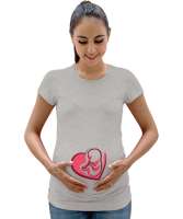 Anne Kalbinde Bebek - Anne Sevgisi Gri Kadın Hamile Tişört - Tisho