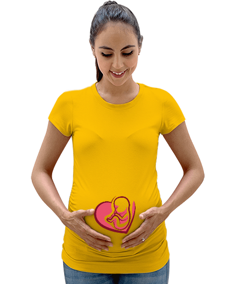 Tisho - Anne Kalbinde Bebek - Anne Sevgisi Sarı Kadın Hamile Tişört