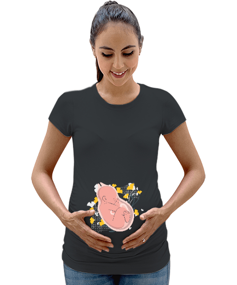 Tisho - Anne Karnında Bebek Füme Kadın Hamile Tişört