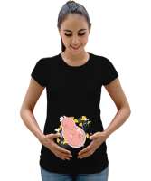 Anne Karnında Bebek Siyah Kadın Hamile Tişört - Tisho