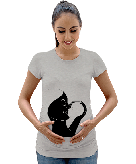 Tisho - Anne Sevgisi - Bebeğimi Seviyorum Gri Kadın Hamile Tişört