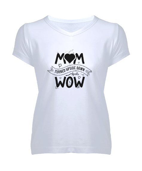 Tisho - Anne Wow - Mom Turn Wow Beyaz Kadın V Yaka Tişört