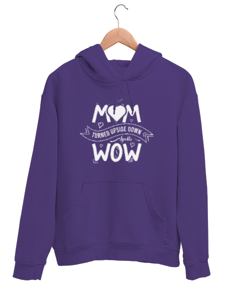 Tisho - Anne Wow - Mom Turn Wow Mor Unisex Kapşonlu Sweatshirt