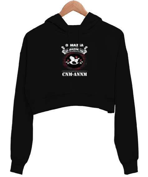 Tisho - Anneler Günü Olmazsa Olmazımsın Canım Annem Baskılı Siyah Kadın Crop Hoodie Kapüşonlu Sweatshirt