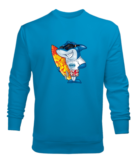 Tisho - Antalyalı köpek balığı baskılı Turkuaz Erkek Sweatshirt