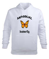 Anti-Social Butterfly Beyaz Erkek Kapüşonlu Hoodie Sweatshirt - Tisho