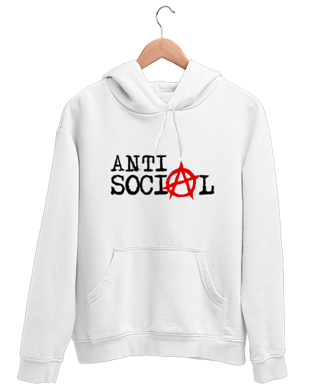 Tisho - Anti Sosyal - Anti Social Beyaz Unisex Kapşonlu Sweatshirt