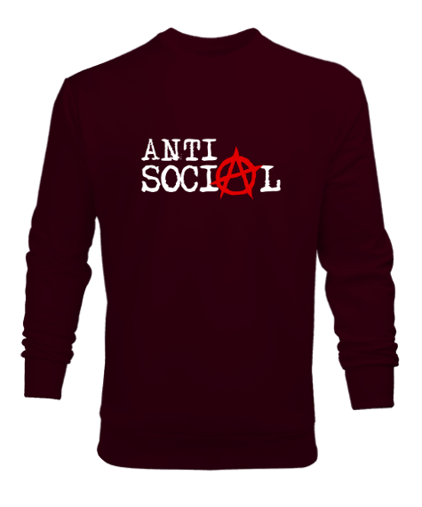 Tisho - Anti Sosyal - Anti Social Bordo Erkek Sweatshirt