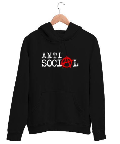 Tisho - Anti Sosyal - Anti Social Siyah Unisex Kapşonlu Sweatshirt