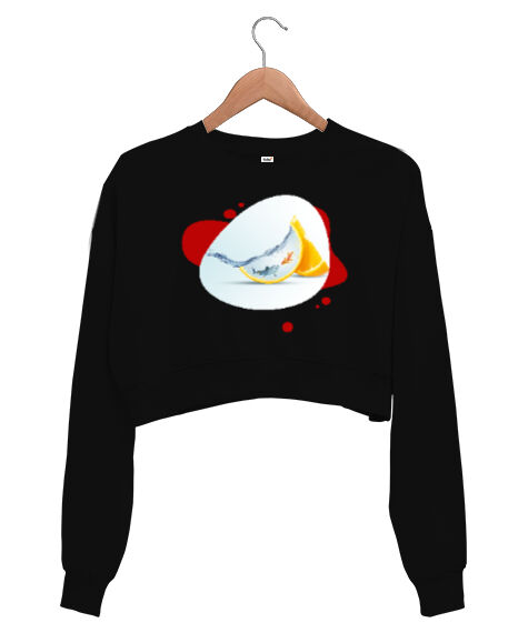 Tisho - Aquarium - Akvaryum - Siyah Kadın Crop Sweatshirt