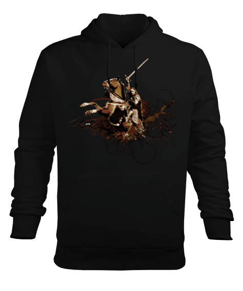 Tisho - Aragorn At Üstünde Aragorn Riding a Horse Baskılı Siyah Erkek Kapüşonlu Hoodie Sweatshirt