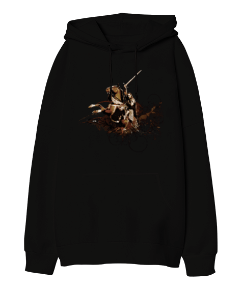 Tisho - Aragorn At Üstünde Yüzüklerin Efendisi Baskılı Siyah Oversize Unisex Kapüşonlu Sweatshirt