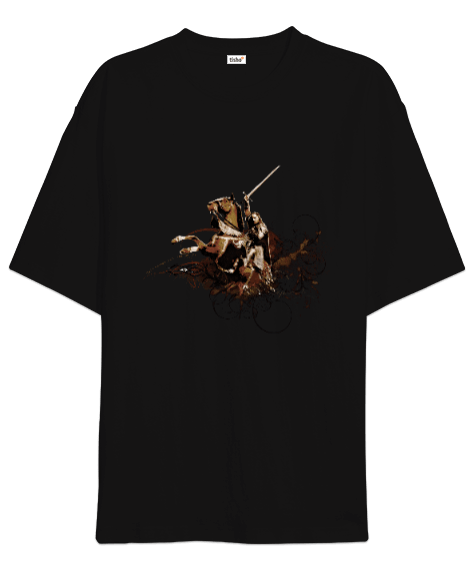 Tisho - Aragorn At Üstünde Yüzüklerin Efendisi Baskılı Siyah Oversize Unisex Tişört