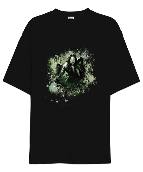 Tisho - Aragorn Yüzüklerin Efendisi Tasarımı Baskılı Siyah Oversize Unisex Tişört