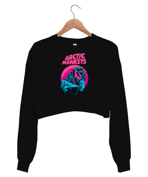 Tisho - Arctic Monkeys Rock Music Arabella Baskılı Siyah Kadın Crop Sweatshirt