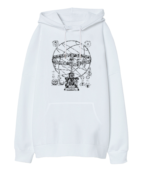 Tisho - Armillary Sphere - Zodiac - Horoscope- Astroloji Beyaz Oversize Unisex Kapüşonlu Sweatshirt
