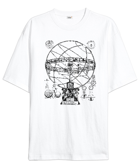 Tisho - Armillary Sphere - Zodiac - Horoscope- Astroloji Beyaz Oversize Unisex Tişört