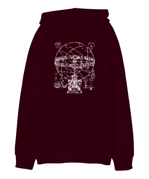 Tisho - Armillary Sphere - Zodiac - Horoscope - Astroloji Bordo Oversize Unisex Kapüşonlu Sweatshirt