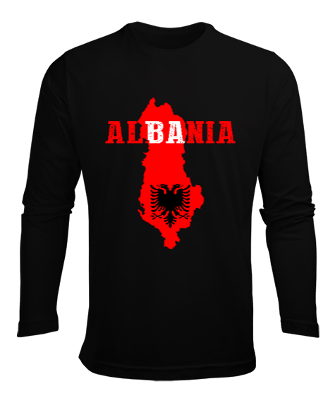 Tisho - Arnavutluk,albania,Arnavutluk Bayrağı,Arnavutluk haritası. Siyah Erkek Uzun Kol Yazlık Tişört