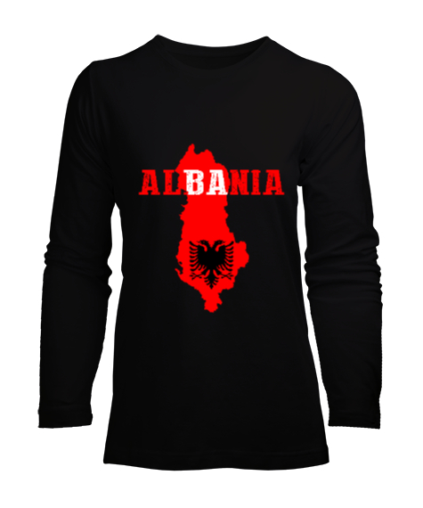 Tisho - Arnavutluk,albania,Arnavutluk Bayrağı,Arnavutluk haritası. Siyah Kadın Uzun Kol Tişört