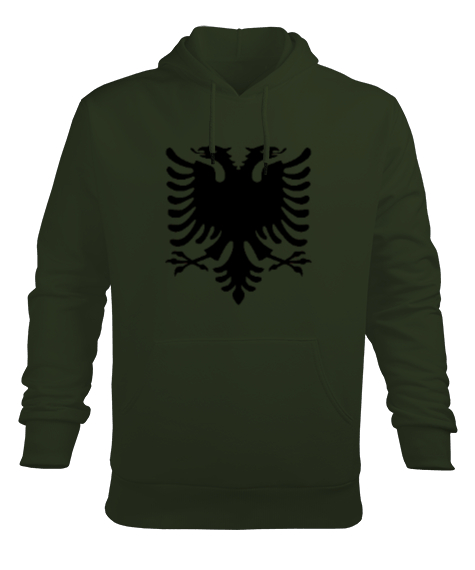 Tisho - Arnavutluk,albania,Arnavutluk Bayrağı,Arnavutluk logosu,albania flag. Haki Yeşili Erkek Kapüşonlu Hoodie Sweatshirt