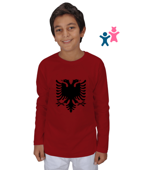 Tisho - Arnavutluk,albania,Arnavutluk Bayrağı,Arnavutluk logosu,albania flag. Kırmızı Çocuk Unisex Uzunkollu