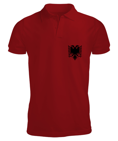 Tisho - Arnavutluk,albania,Arnavutluk Bayrağı,Arnavutluk logosu,albania flag. Kırmızı Erkek Kısa Kol Polo Yaka