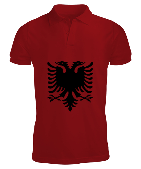 Tisho - Arnavutluk,albania,Arnavutluk Bayrağı,Arnavutluk logosu,albania flag. Kırmızı Erkek Kısa Kol Polo Yaka