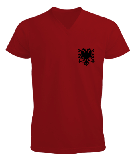 Tisho - Arnavutluk,albania,Arnavutluk Bayrağı,Arnavutluk logosu,albania flag. Kırmızı Erkek Kısa Kol V Yaka Tişört