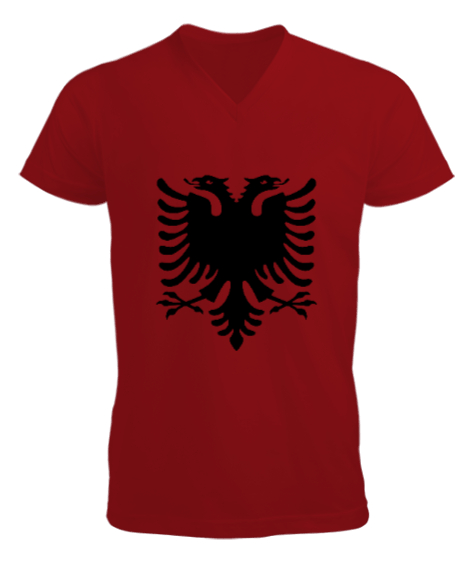 Tisho - Arnavutluk,albania,Arnavutluk Bayrağı,Arnavutluk logosu,albania flag. Kırmızı Erkek Kısa Kol V Yaka Tişört