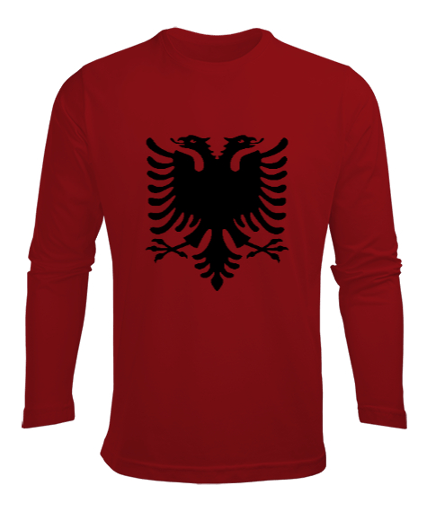 Tisho - Arnavutluk,albania,Arnavutluk Bayrağı,Arnavutluk logosu,albania flag. Kırmızı Erkek Uzun Kol Yazlık Tişört
