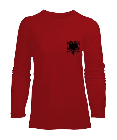 Tisho - Arnavutluk,albania,Arnavutluk Bayrağı,Arnavutluk logosu,albania flag. Kırmızı Kadın Uzun Kol Tişört