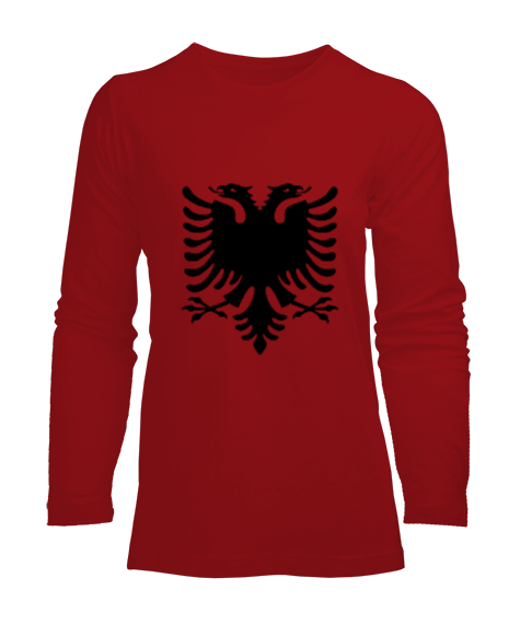 Tisho - Arnavutluk,albania,Arnavutluk Bayrağı,Arnavutluk logosu,albania flag. Kırmızı Kadın Uzun Kol Tişört