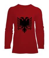 Arnavutluk,albania,Arnavutluk Bayrağı,Arnavutluk logosu,albania flag. Kırmızı Kadın Uzun Kol Tişört - Tisho