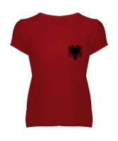 Arnavutluk,albania,Arnavutluk Bayrağı,Arnavutluk logosu,albania flag. Kırmızı Kadın V Yaka Tişört - Tisho