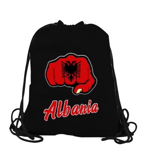 Tisho - Arnavutluk,albania,Arnavutluk Bayrağı,Arnavutluk logosu,albania flag. Siyah Büzgülü Spor Çanta