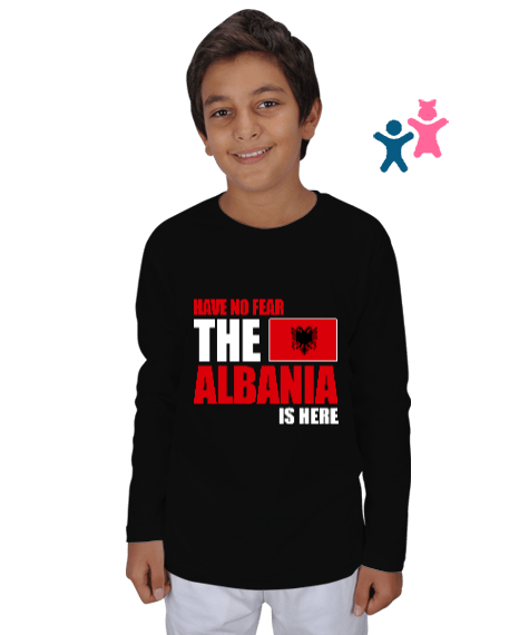 Tisho - Arnavutluk,albania,Arnavutluk Bayrağı,Arnavutluk logosu,albania flag. Siyah Çocuk Unisex Uzunkollu