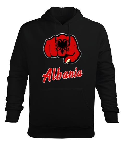 Tisho - Arnavutluk,albania,Arnavutluk Bayrağı,Arnavutluk logosu,albania flag. Siyah Erkek Kapüşonlu Hoodie Sweatshirt