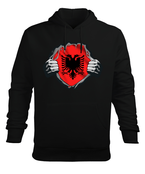 Tisho - Arnavutluk,albania,Arnavutluk Bayrağı,Arnavutluk logosu,albania flag. Siyah Erkek Kapüşonlu Hoodie Sweatshirt