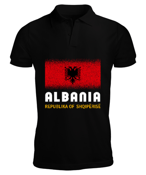 Tisho - Arnavutluk,albania,Arnavutluk Bayrağı,Arnavutluk logosu,albania flag Siyah Erkek Kısa Kol Polo Yaka