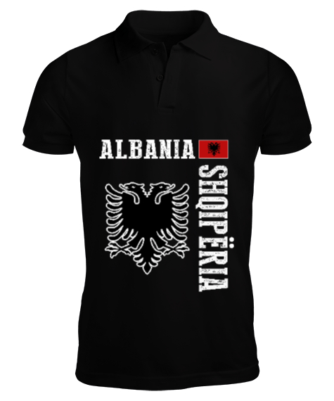Tisho - Arnavutluk,albania,Arnavutluk Bayrağı,Arnavutluk logosu,albania flag. Siyah Erkek Kısa Kol Polo Yaka