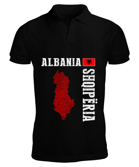 Tisho - Arnavutluk,albania,Arnavutluk Bayrağı,Arnavutluk logosu,albania flag. Siyah Erkek Kısa Kol Polo Yaka