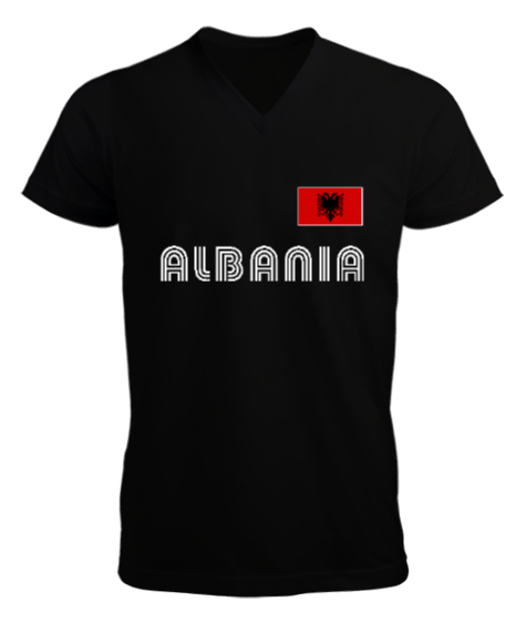 Tisho - Arnavutluk,albania,Arnavutluk Bayrağı,Arnavutluk logosu,albania flag. Siyah Erkek Kısa Kol V Yaka Tişört