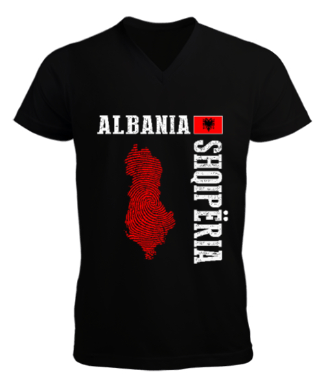 Tisho - Arnavutluk,albania,Arnavutluk Bayrağı,Arnavutluk logosu,albania flag. Siyah Erkek Kısa Kol V Yaka Tişört