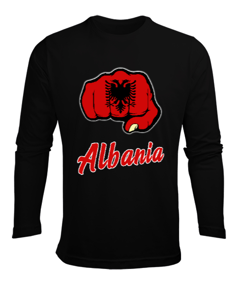 Tisho - Arnavutluk,albania,Arnavutluk Bayrağı,Arnavutluk logosu,albania flag. Siyah Erkek Uzun Kol Yazlık Tişört