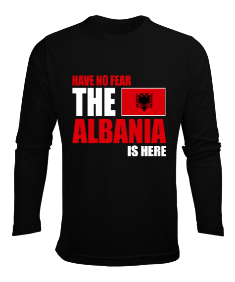 Tisho - Arnavutluk,albania,Arnavutluk Bayrağı,Arnavutluk logosu,albania flag. Siyah Erkek Uzun Kol Yazlık Tişört
