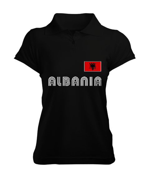 Tisho - Arnavutluk,albania,Arnavutluk Bayrağı,Arnavutluk logosu,albania flag. Siyah Kadın Polo Yaka Tişört