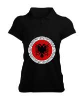 Arnavutluk,albania,Arnavutluk Bayrağı,Arnavutluk logosu,albania flag. Siyah Kadın Polo Yaka Tişört - Tisho