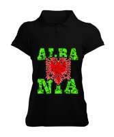 Arnavutluk,albania,Arnavutluk Bayrağı,Arnavutluk logosu,albania flag. Siyah Kadın Polo Yaka Tişört - Tisho