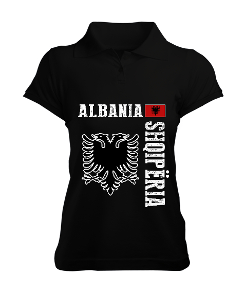 Tisho - Arnavutluk,albania,Arnavutluk Bayrağı,Arnavutluk logosu,albania flag. Siyah Kadın Polo Yaka Tişört